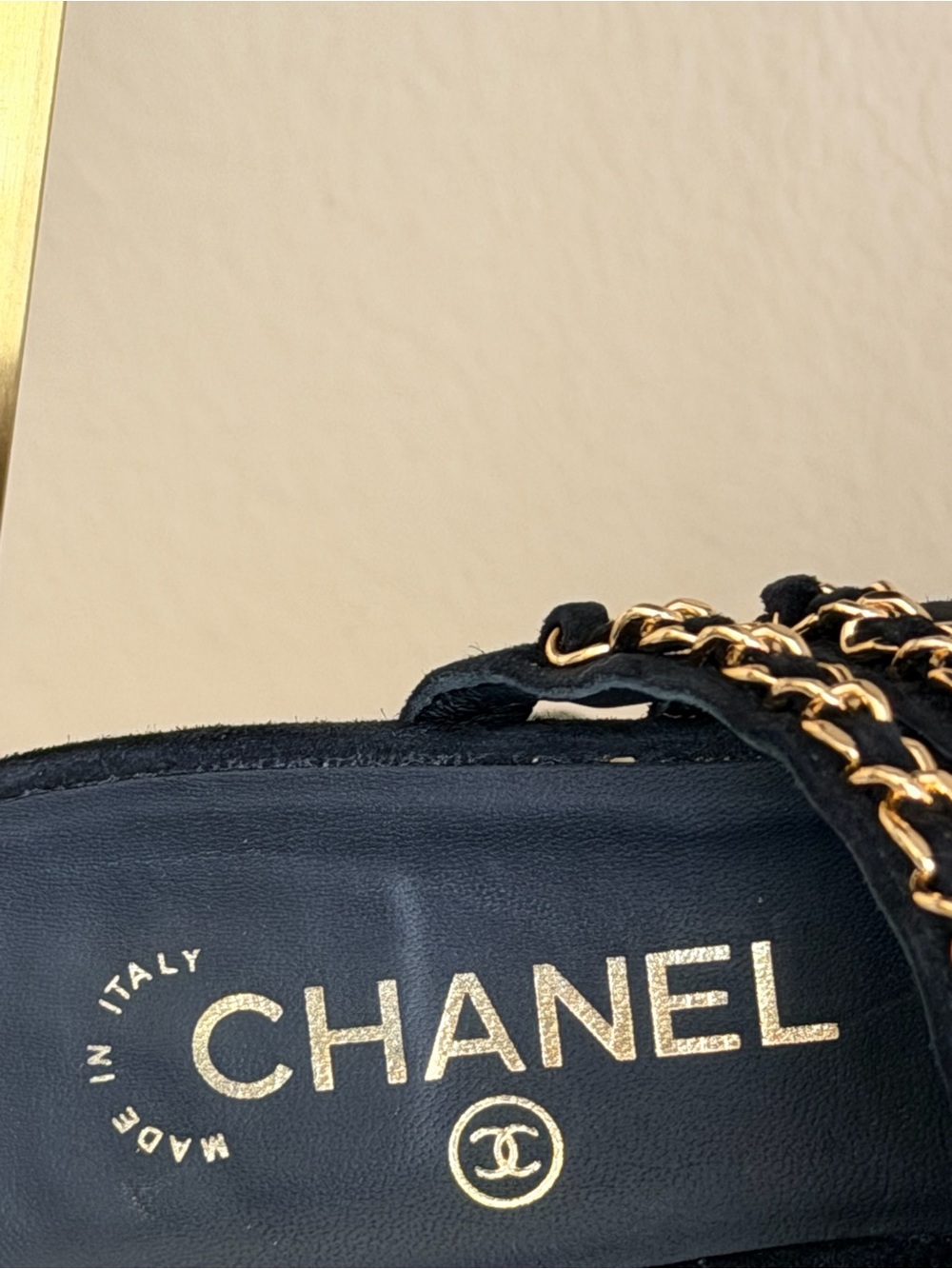 CHANEL Black Suede Chain-Trim Slide Mules - Picture 5 of 10